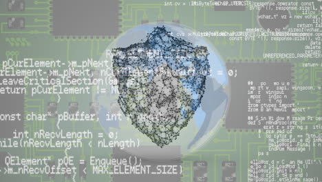 animación del procesamiento de datos sobre el escudo y el globo