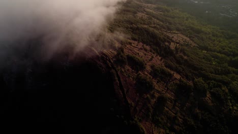 aerial view of mouth batur stratovolcano at sunrise on the island of bali, indonesia