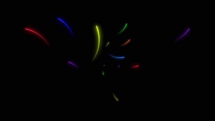 All rainbow colorful hundred arrows motion random moving on the black screen