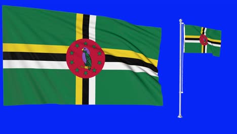 pantalla verde ondeando la bandera o el asta de la bandera de dominica