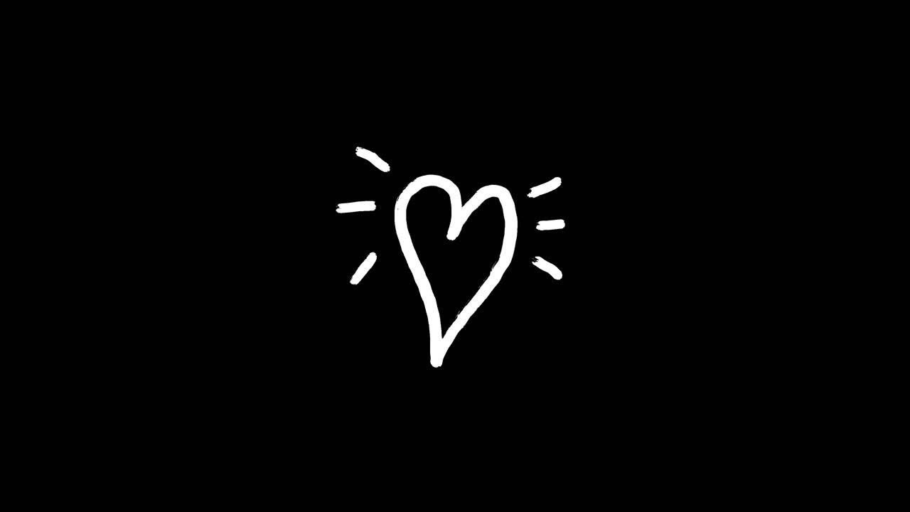 Cuore Bianco Luminoso Disegnato a Mano su Sfondo Nero