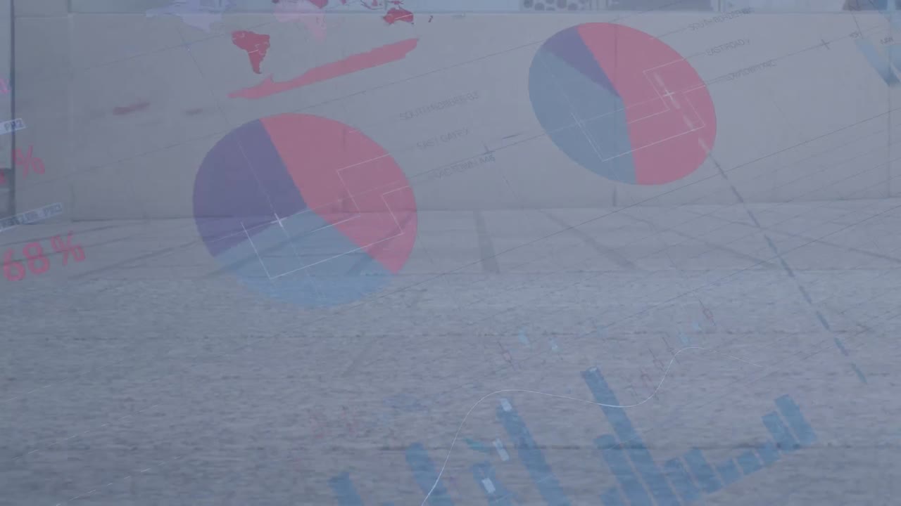 animación del procesamiento de datos estadísticos sobre la sección baja de personas que caminan por la calle.