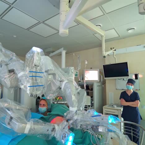 modern robotic surgery machine. doctors using surgery robot in surgical room in hospital