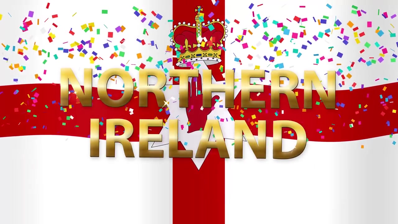 Bandiera dell'Ulster animata che sventola dietro un testo dorato