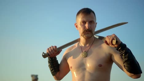 warrior's fearsome gaze. ukrainian cossack looks far 09