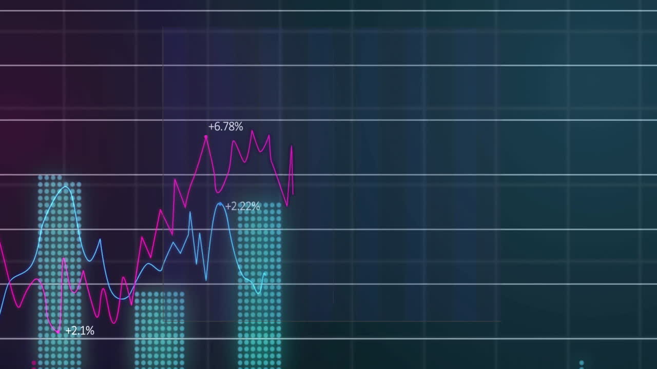 animación del procesamiento de datos financieros sobre un fondo oscuro
