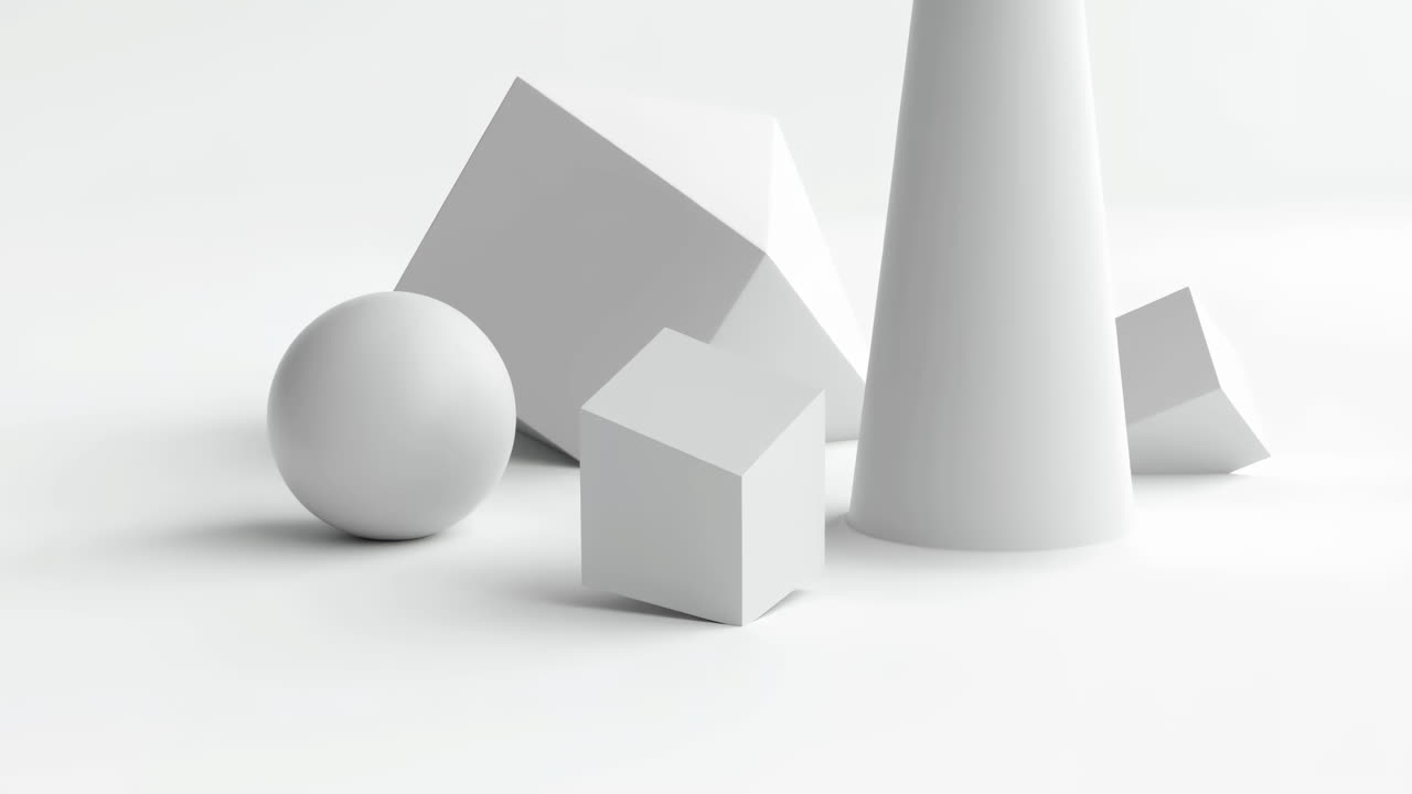 Weiße geometrische Formen auf minimalistischem weißem Hintergrund