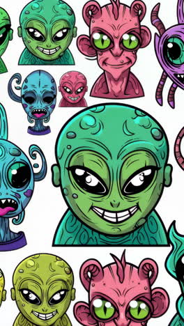 collection of colorful cartoon alien faces