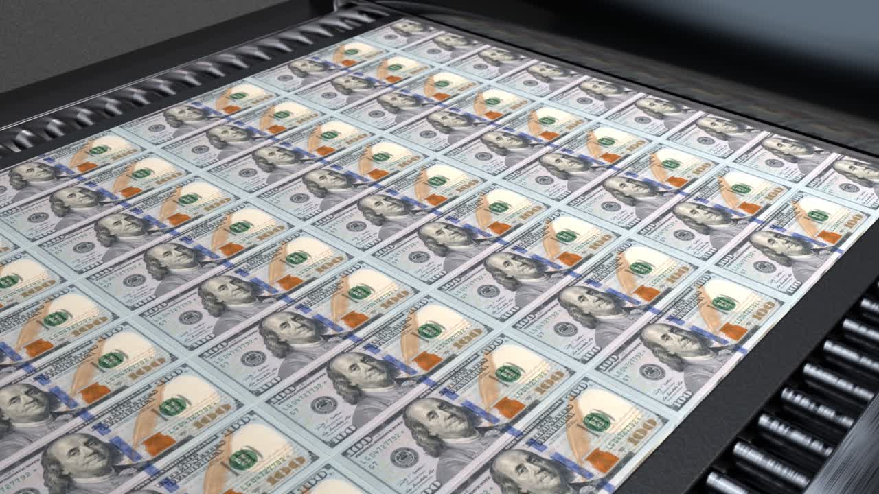 100 долларовые купюры стимулируют американскую экономику инфляция - 4k беспрепятственный vj петля движение фоновая анимация
