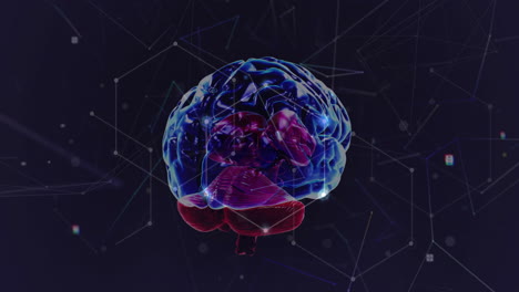 animación de puntos iluminados conectados con líneas sobre cerebro digital giratorio sobre fondo negro