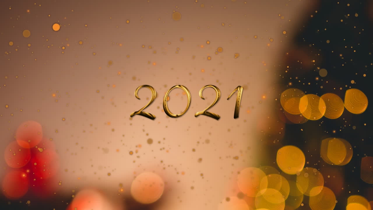 animación del texto de 2021 sobre luces brillantes y bokeh