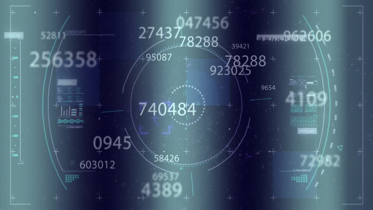 animación de la técnica de glitch sobre círculos, gráficos, barras de carga y hélice de adn en concepto abstracto
