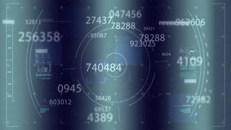 Animation of glitch technique over circles, graphs, loading bars and dna helix on abstract concept