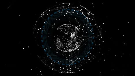 Animation-of-globe-and-spots-over-numbers-in-circle-on-black-background