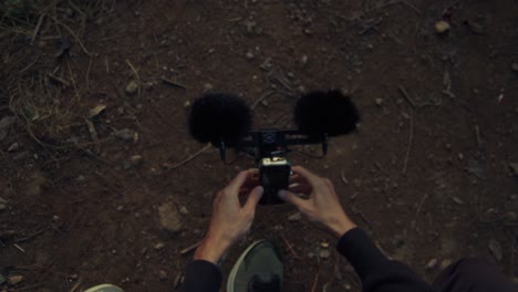 setting up a microphone in the outdoors