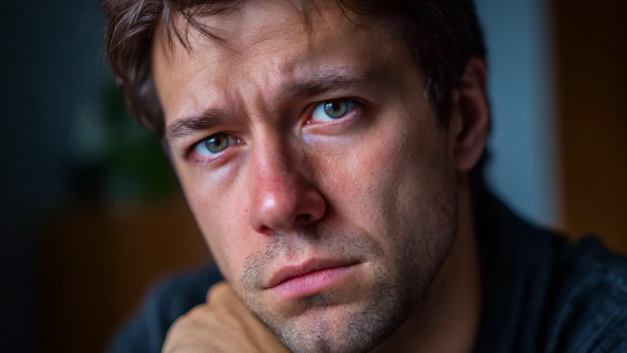 A Deep Reflection of Emotions: A Close-Up Look at a Young Man's Thoughtful Expression Capturing Contemplation and Introspection in His Eyes