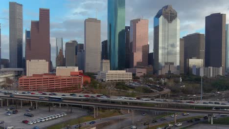 Aerial-view-of-downtown-Houston-and-surrounding-landscape