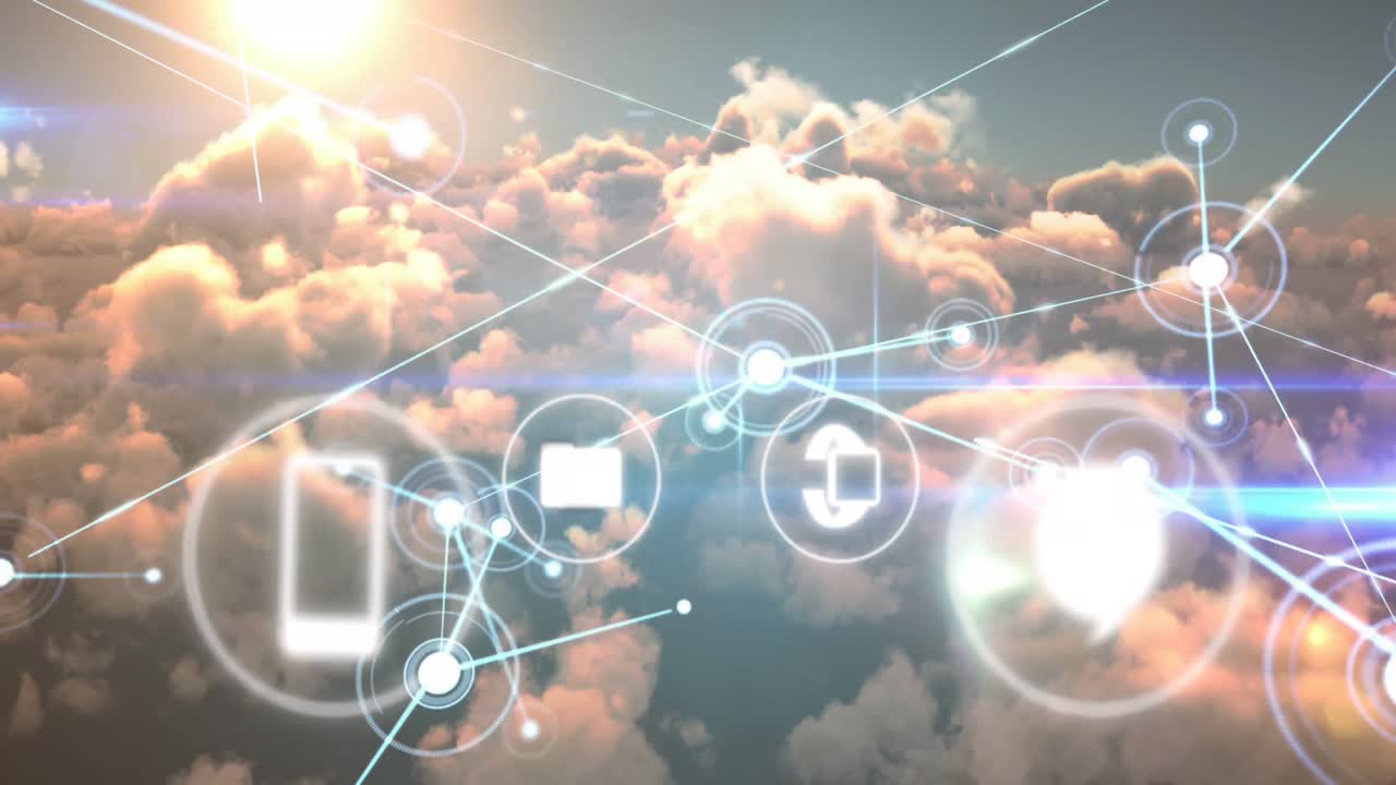 animación de conexiones y procesamiento de datos a través de nubes