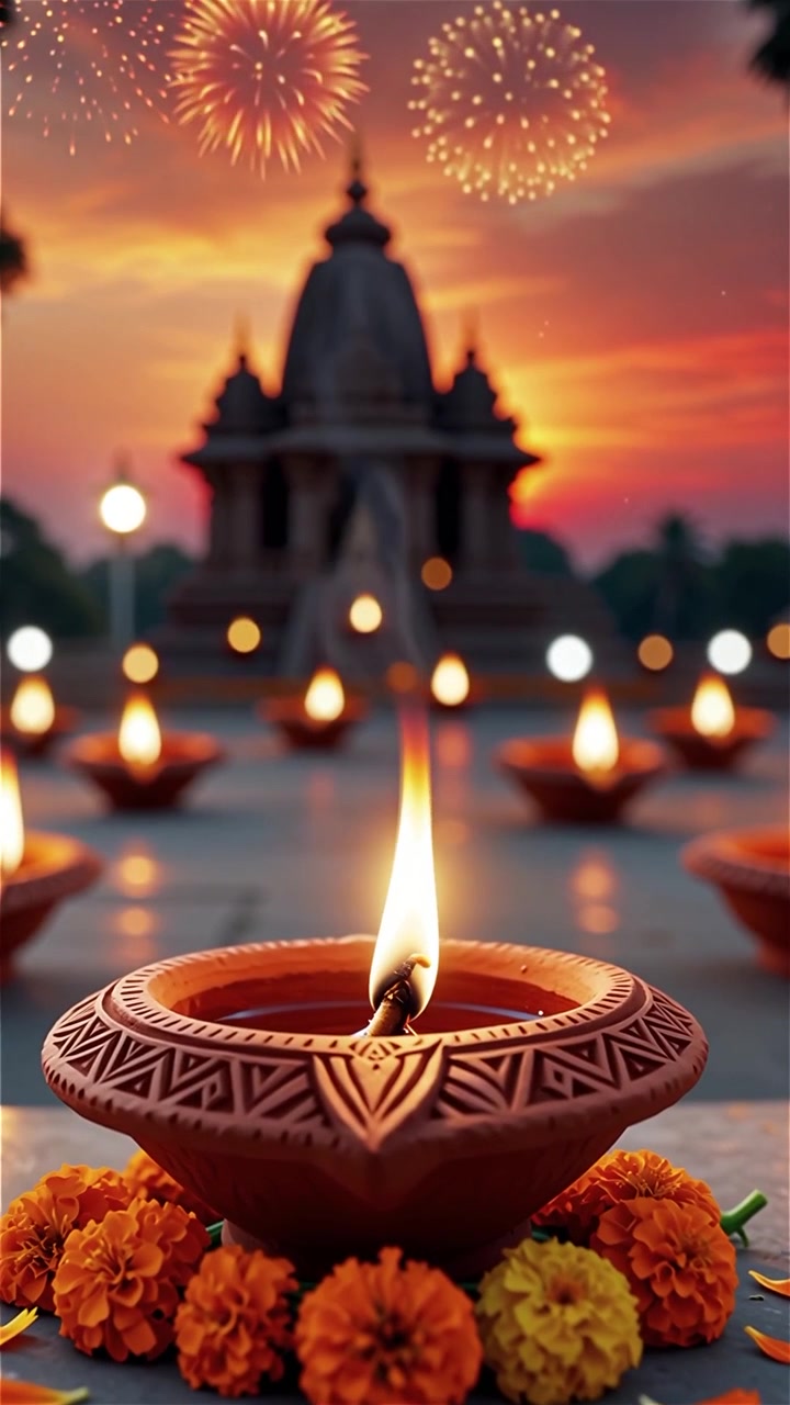 Diwali Festival Background with Lanterns and Traditional Diyas Decorations