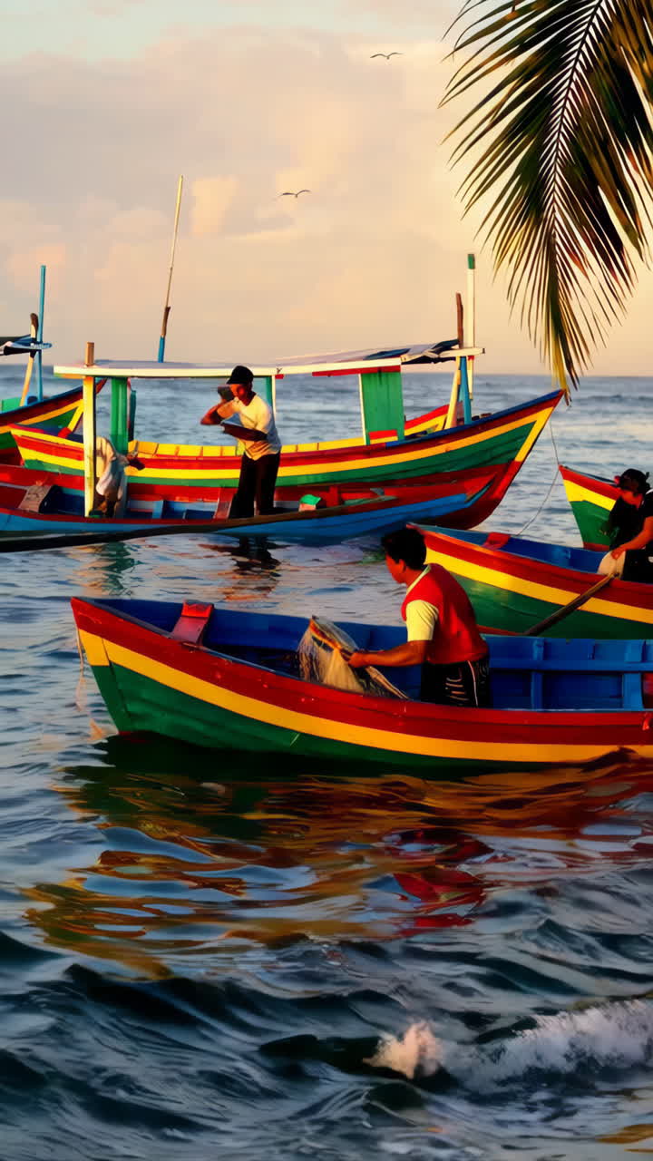 Colorful Fishing Boats at Sunrise