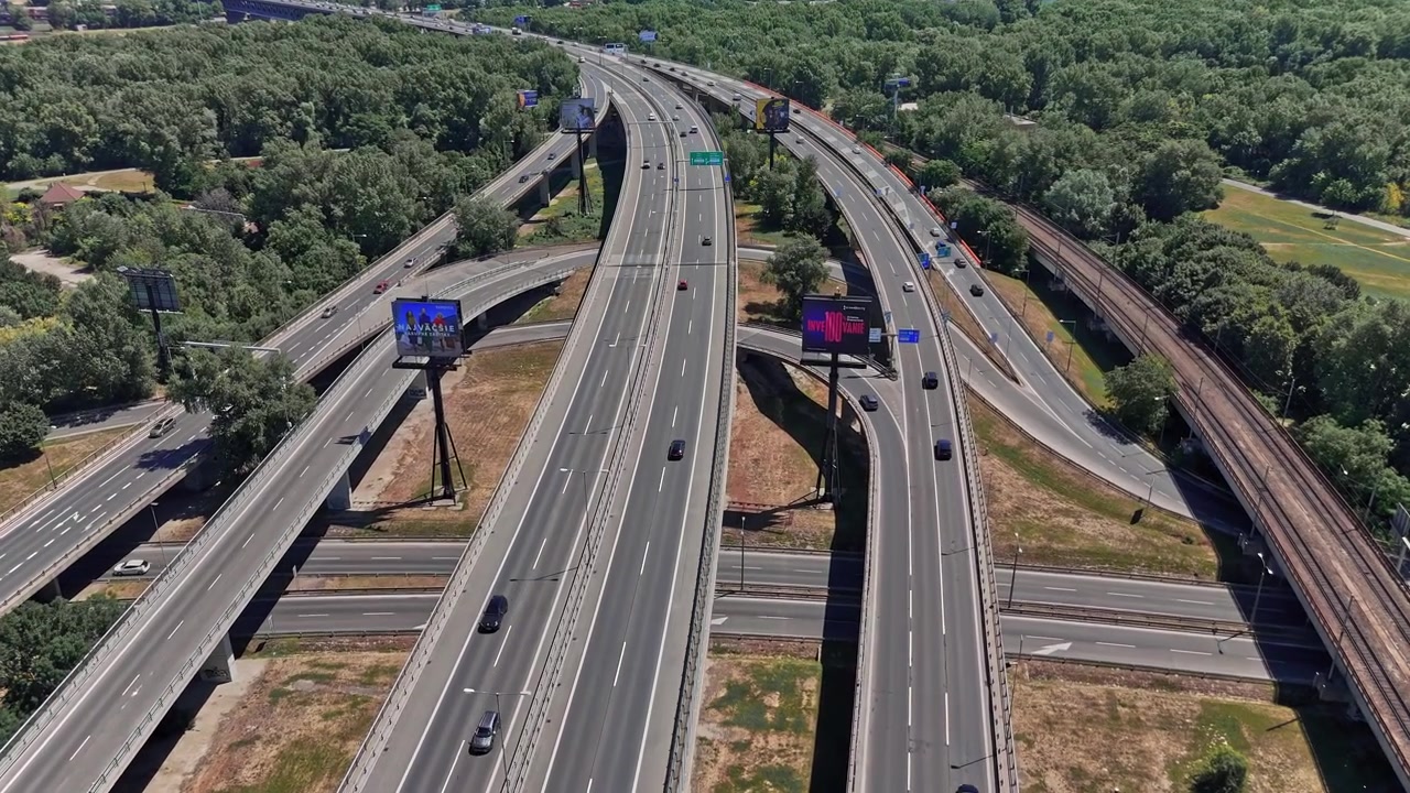 View of traffic flow on highways in Bratislava, Slovakia during daytime