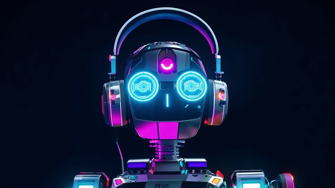 robot futurista escuchando música con auriculares