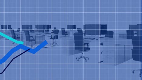 animation of statistical data processing over grid network against empty office