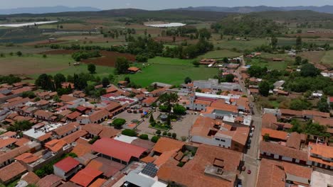 scenic aerial view captures the rustic charm of chiquilistlan, jalisco, mexico under a clear blue sky, showcasing vibrant terracotta roofs and lush surrounding countryside