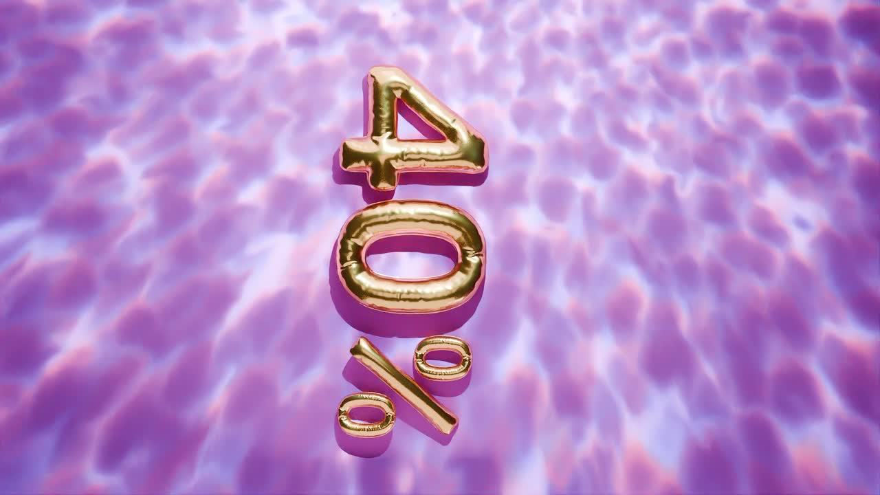 40% dorado flotando por encima de las ondas de agua en un fondo rosa vertical