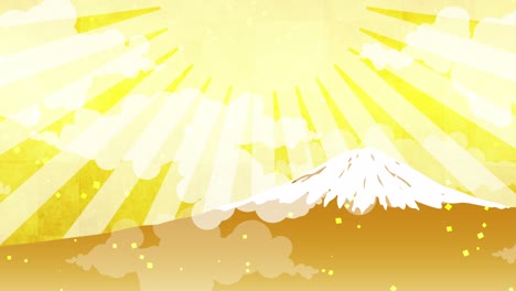 illustration animation of sunlight shining on golden mt.