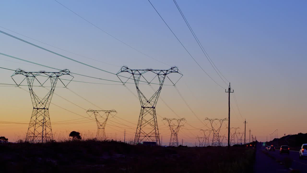 Electric poles during sunset 4K 4k