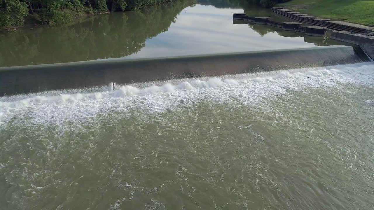 Beautiful aerial footage of the dam spillway on the Kentucky River in Frankfort Kentucky