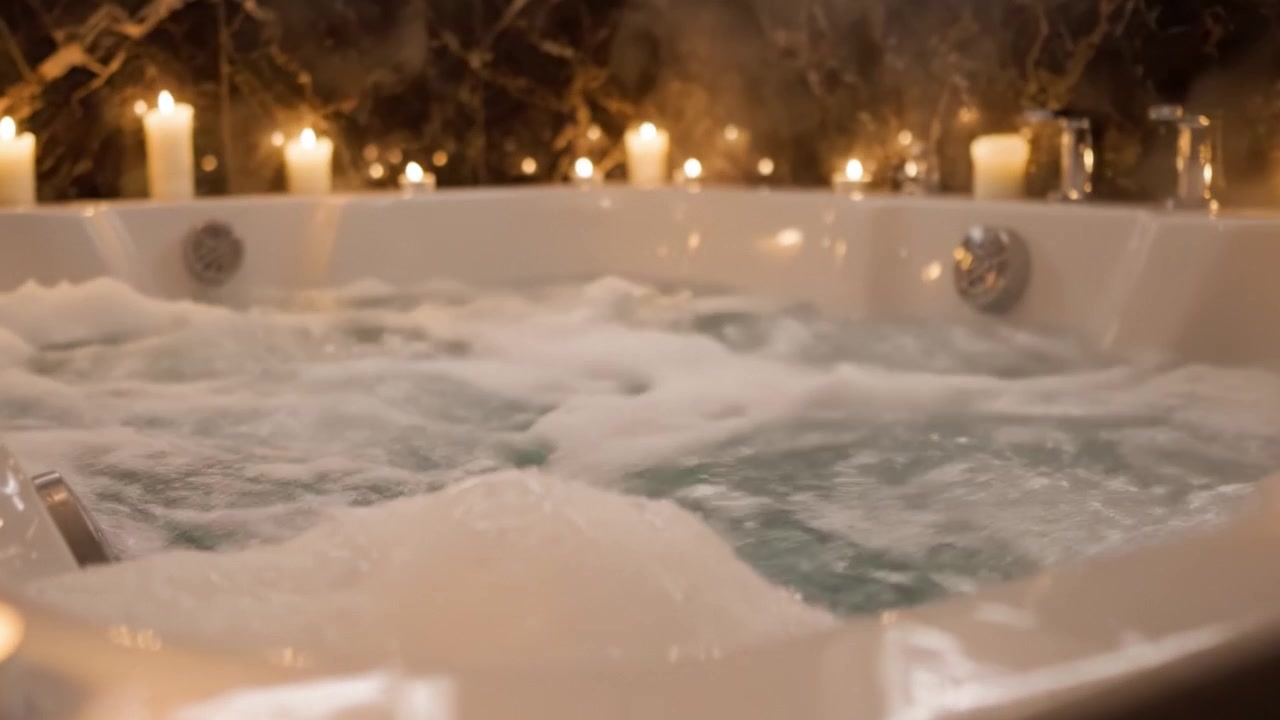 Concediti un'esperienza di bagno lussuosa: un'atmosfera spa serena con acqua gorgogliante e rilassante luce di candela per il massimo relax.