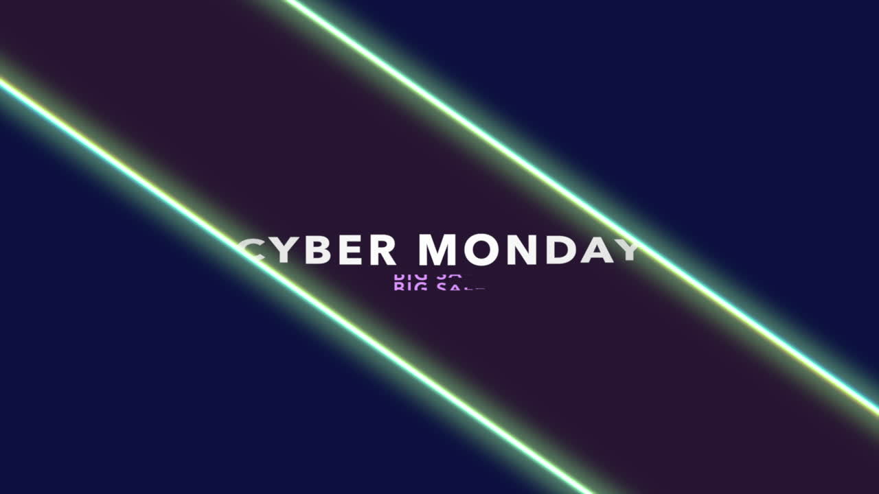 Cyber Monday tekst med neonlinjer på sort gradient
