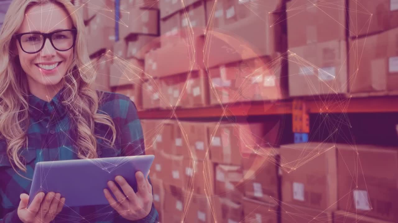 composición de almacén mujer en el almacén combinado con la animación del mundo conectado