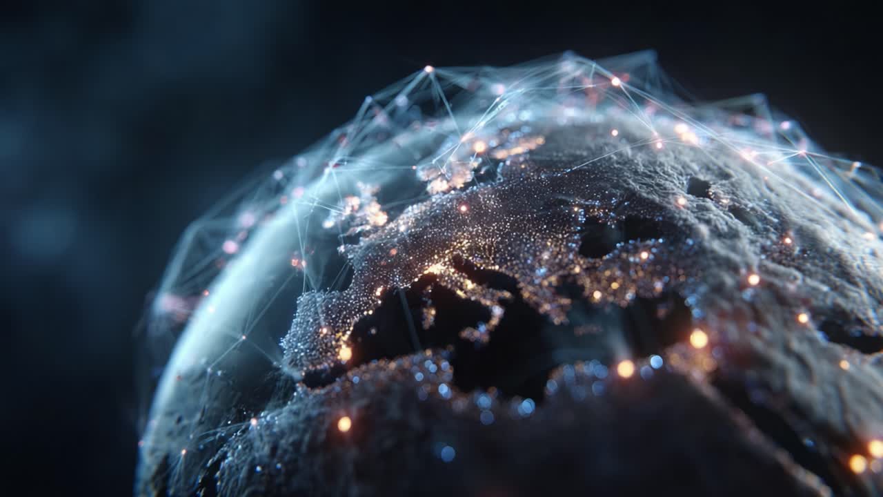 A Stunning Visual Representation of Earth: A Close-Up of Our Planet Displaying Connected Networks and Twinkling City Lights Across Europe