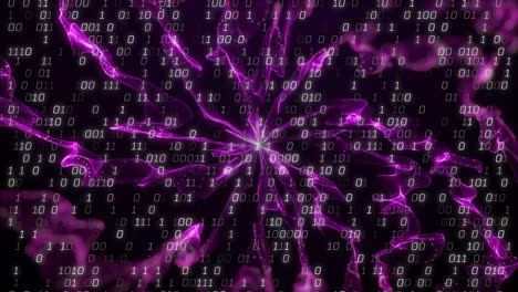 binary code over abstract purple fractal animation