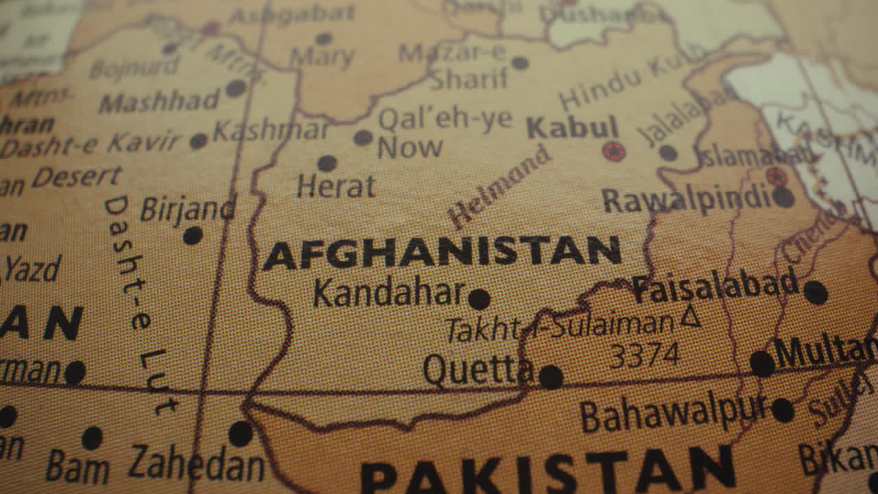 Close-up of a world map focusing on Afghanistan and Pakistan