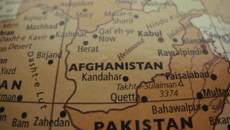 close-up of a world map focusing on afghanistan and pakistan