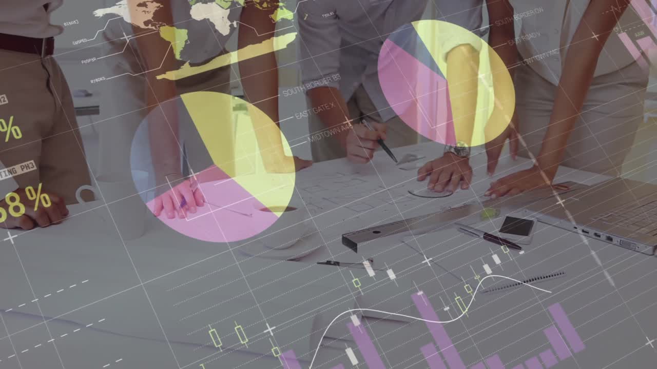animación de estadísticas y procesamiento de datos financieros sobre empresarios en reuniones