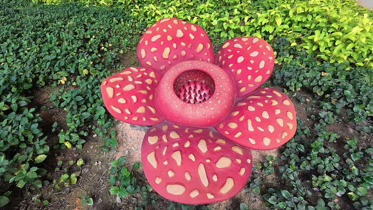 Stone sculpture of the Rafflesia flower, native to Borneo. This replica is made of stone and serves as a hardscape decoration.