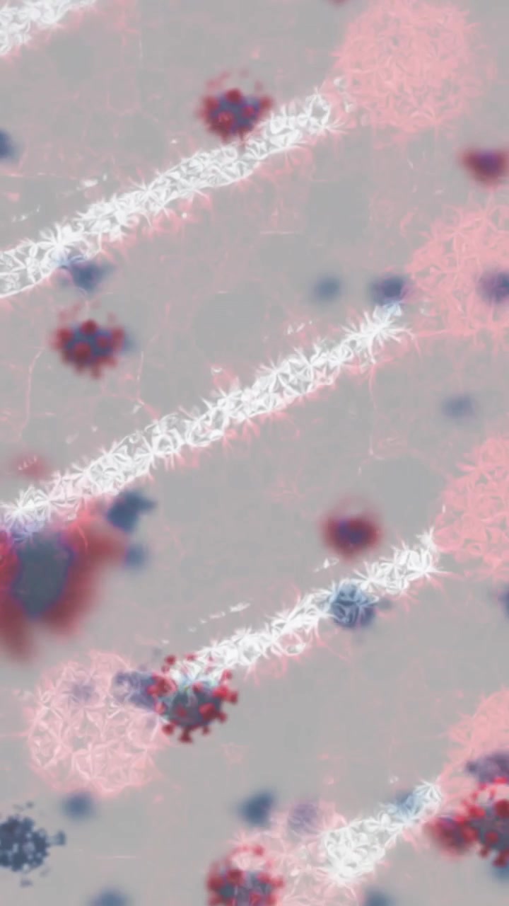 Animazione di cellule e DNA che ruotano su un modello del corpo umano