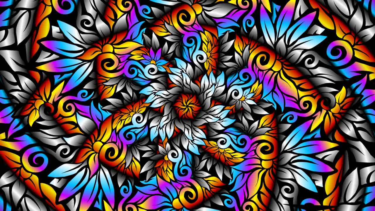 cerchio circolare senza cuciture arcobaleno colorato caleidoscopio gradiente modello di arte floreale di tenun batik tradizionale indonesiano ornamento etnico dayak per l'introduzione pubblicità di apertura commerciale