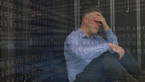 compuesto digital de un técnico estresado en una sala de servidores