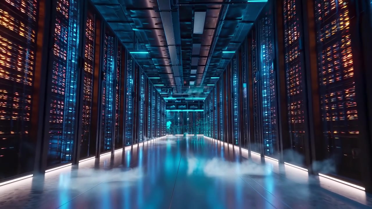 Robotic Arm Moving in Modern Data Center Server Room