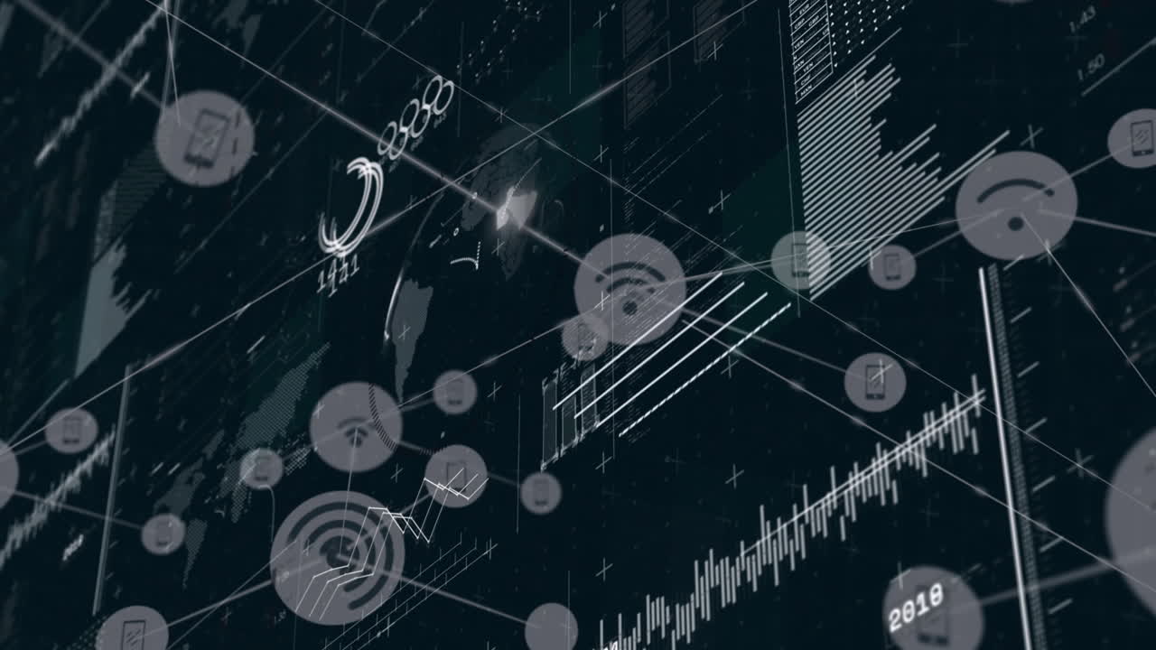 아이콘과 화면을 통해 데이터 처리 연결 네트워크의 애니메이션