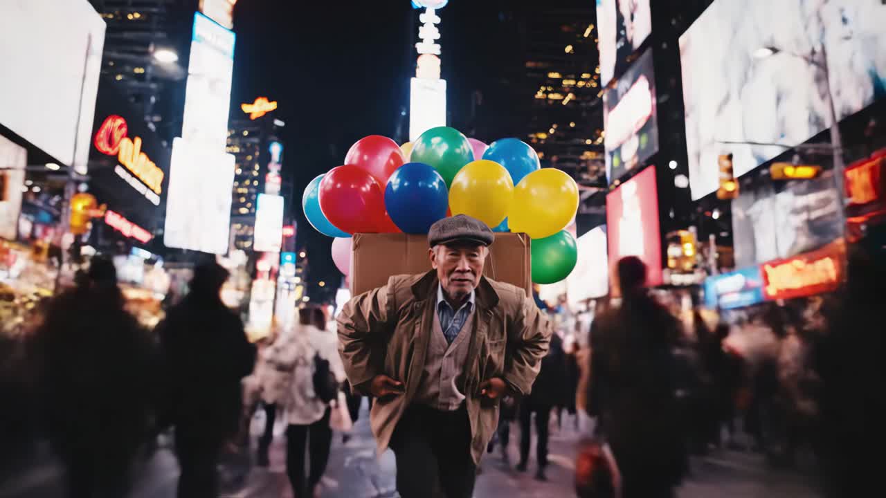 Man with Balloons in Times Square