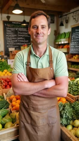 friendly grocer in a fresh produce shop