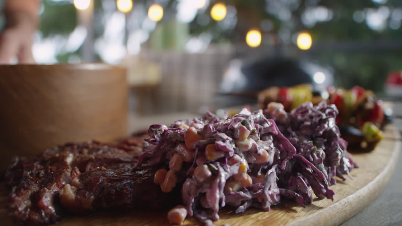 Serving BBQ Meat and Veggies with Coleslaw