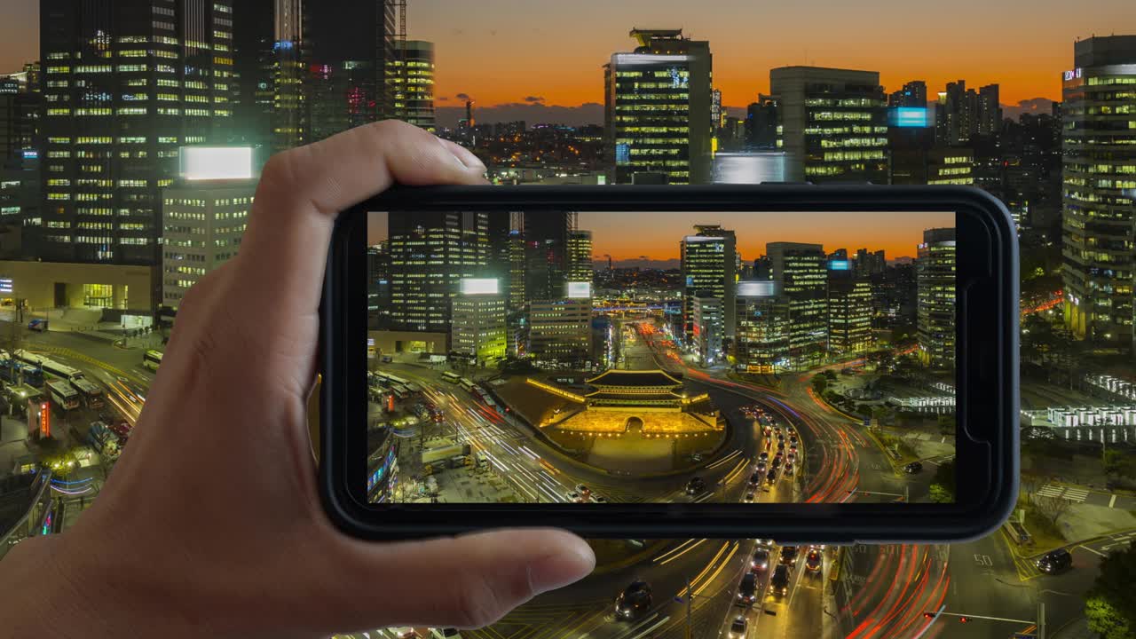 animación de pantalla táctil teléfono inteligente grabar video en el lapso de tiempo. al atardecer